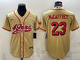 Men's San Francisco 49ers #23 Christian McCaffrey Gold Color Rush With Patch Cool Base Stitched Baseball Jersey,baseball caps,new era cap wholesale,wholesale hats